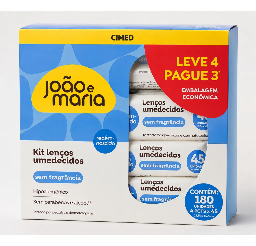 Pack 4und Lenço Umedecido Joao e Maria Baby Sem Fragrancia — Carmed com entrega em Recife e RMR | Liquida Perfumes