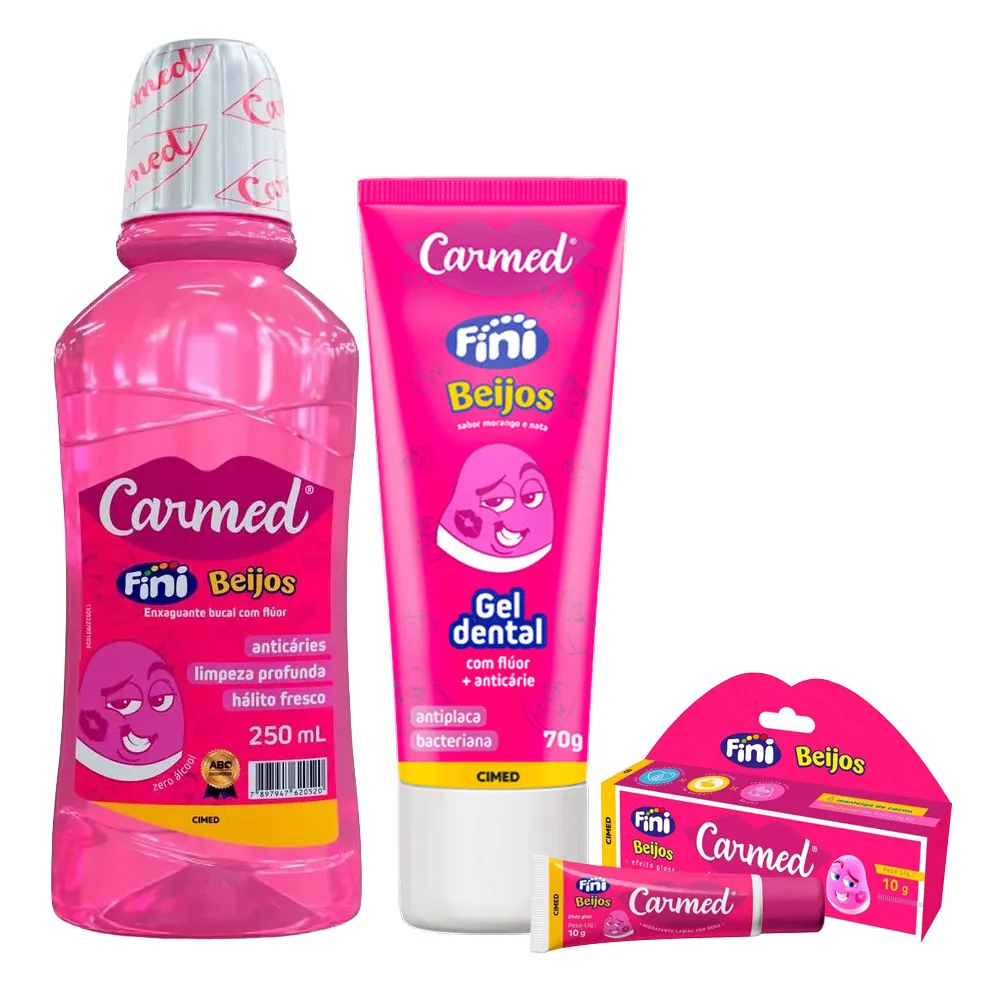 Kit Enxaguante Bucal + Hidratante Labial + Gel Dental Fini Beijos — Carmed com entrega em Recife e RMR | Liquida Perfumes