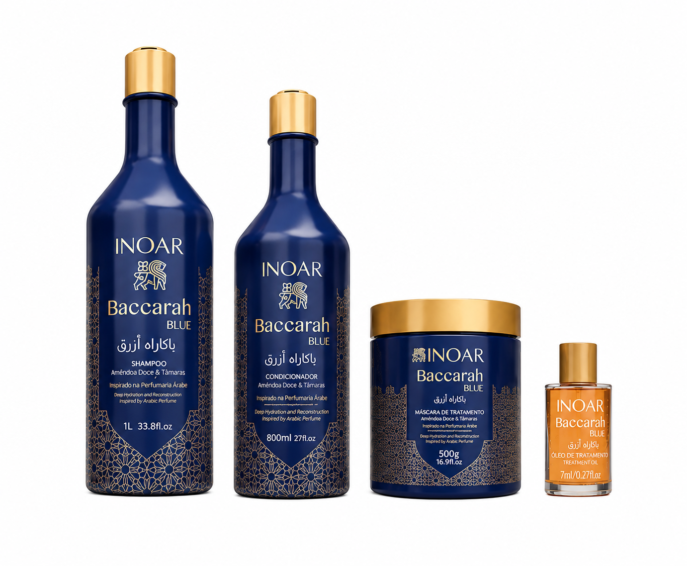 Kit Shampoo + Condicionador Baccarah Blue 1L + Máscara Baccarah Blue 500g + Óleo de Argan e Mirra 7ml Inoar — Inoar com entrega em Recife e RMR | Liquida Perfumes